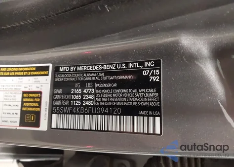 2015 Mercedes-Benz C 300 4Matic from USA, damaged, VIN 55SWF4KB6FU094120